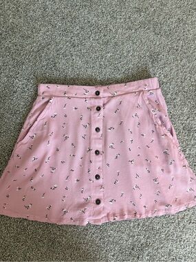 La Hearts Pink Floral Button-Front Skater Skirt